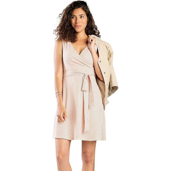 Toad & Co Cue Wrap Striped Sleeveless Dress White/Orange Sz M Outdoor Athleisure - Picture 1 of 13